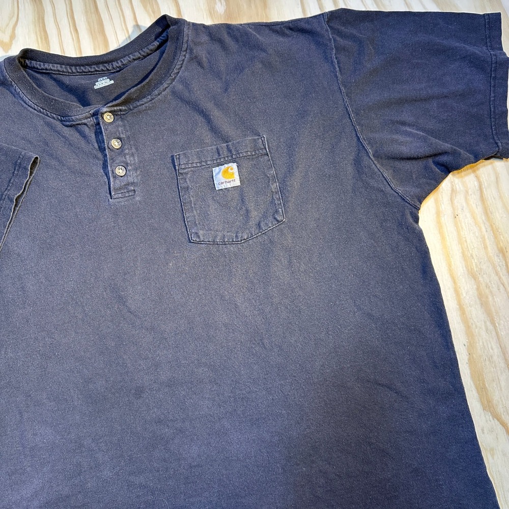 Carhartt Mens 2XL Navy Blue Short Sleeve Henley Pocket T-Shirt Cotton Workwear